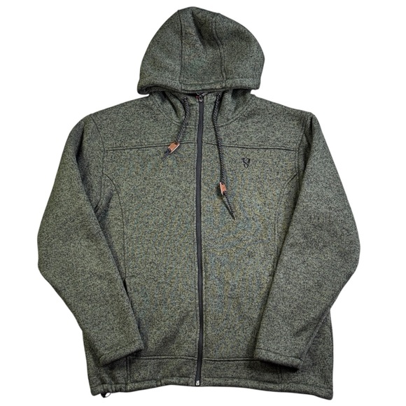 Stoic Men’s Large Hooded Fleece Jacket Sherpa Lined Green Full Zip Outdoor